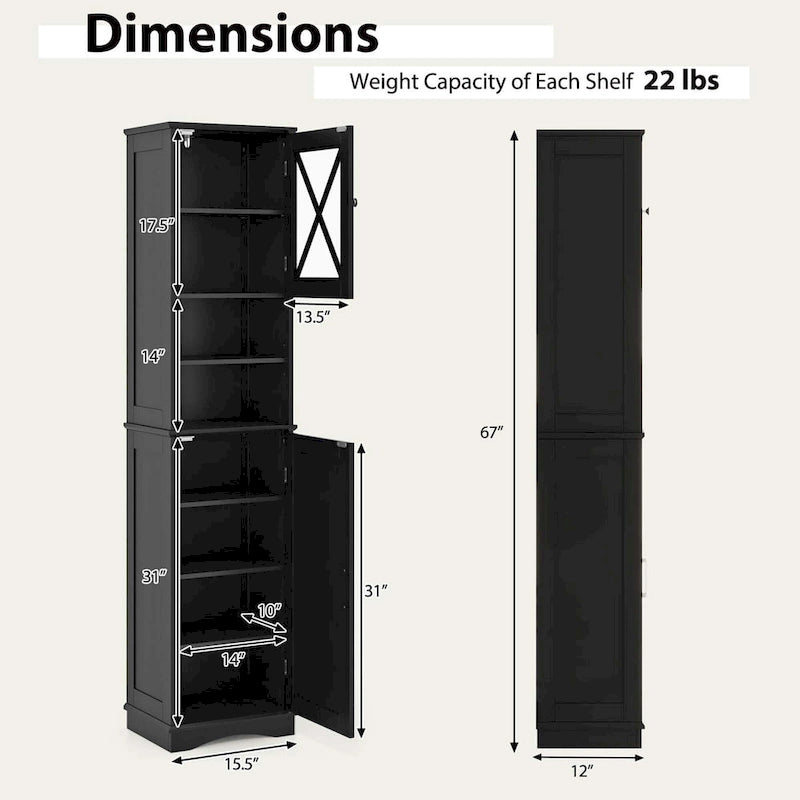 Meuble de salle de bain Costway de 170 cm de haut, meuble de rangement sur pied avec 5 - Voir les détails