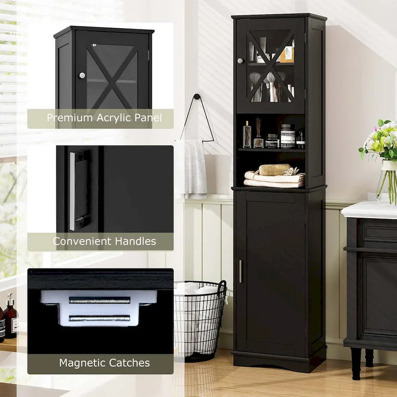 Meuble de salle de bain Costway de 170 cm de haut, meuble de rangement sur pied avec 5 - Voir les détails