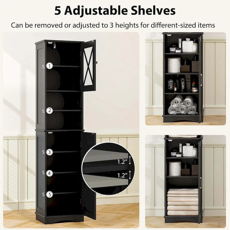 Meuble de salle de bain Costway de 170 cm de haut, meuble de rangement sur pied avec 5 - Voir les détails