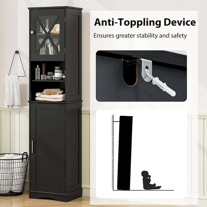 Meuble de salle de bain Costway de 170 cm de haut, meuble de rangement sur pied avec 5 - Voir les détails