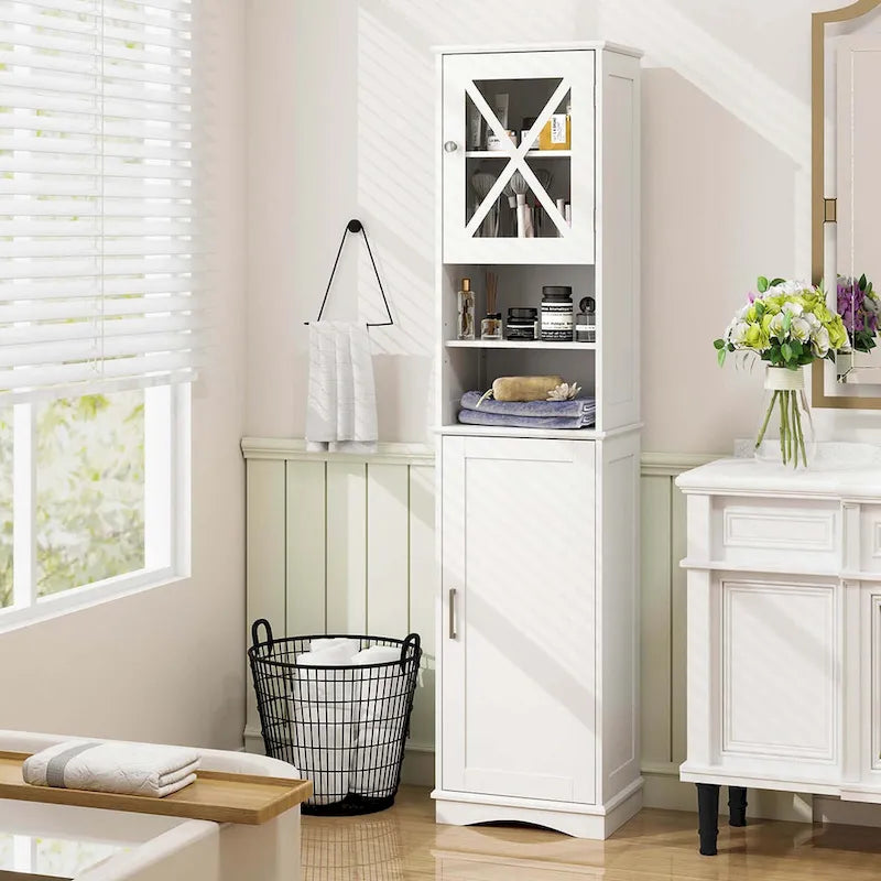 Meuble de salle de bain Costway de 170 cm de haut, meuble de rangement sur pied avec 5 - Voir les détails