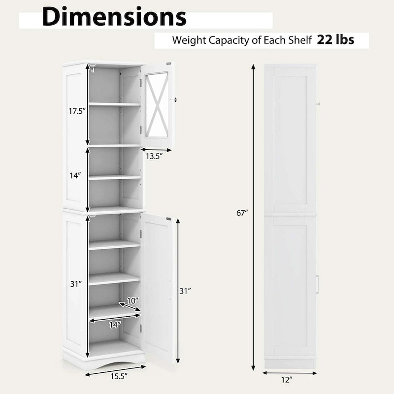 Meuble de salle de bain Costway de 170 cm de haut, meuble de rangement sur pied avec 5 - Voir les détails
