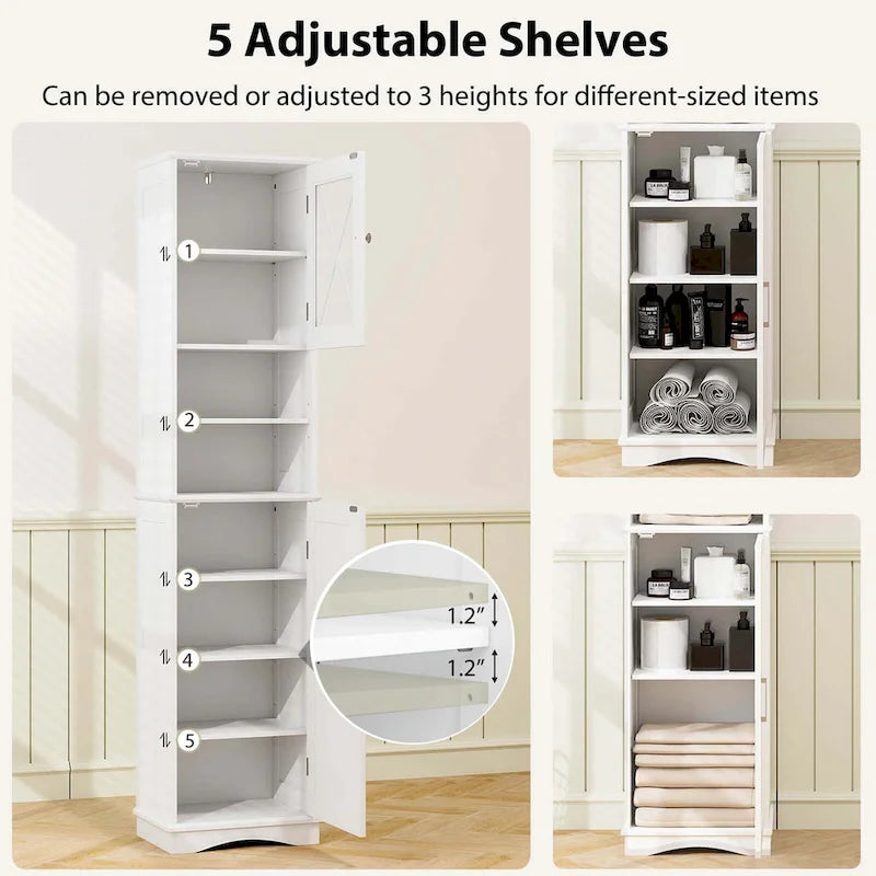 Meuble de salle de bain Costway de 170 cm de haut, meuble de rangement sur pied avec 5 - Voir les détails