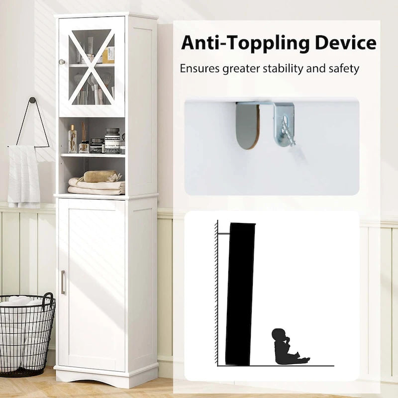 Meuble de salle de bain Costway de 170 cm de haut, meuble de rangement sur pied avec 5 - Voir les détails