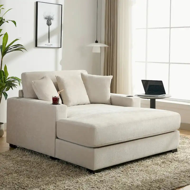 Chaise longue surdimensionnée Canapé moderne avec oreillers, station de charge et porte-gobelets