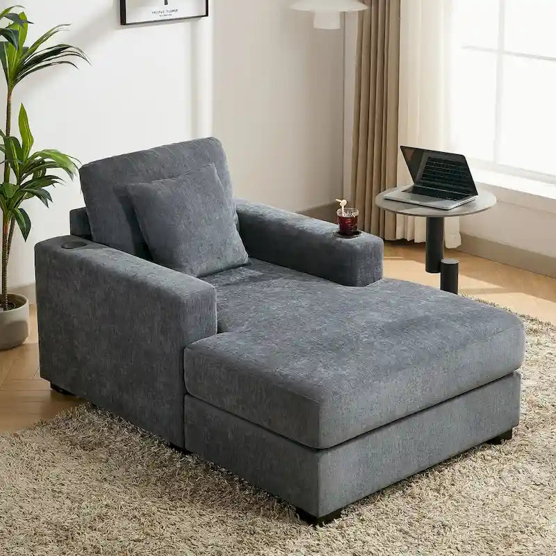 Chaise longue surdimensionnée Canapé moderne avec oreillers, station de charge et porte-gobelets