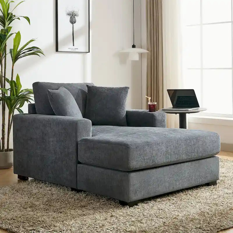 Chaise longue surdimensionnée Canapé moderne avec oreillers, station de charge et porte-gobelets