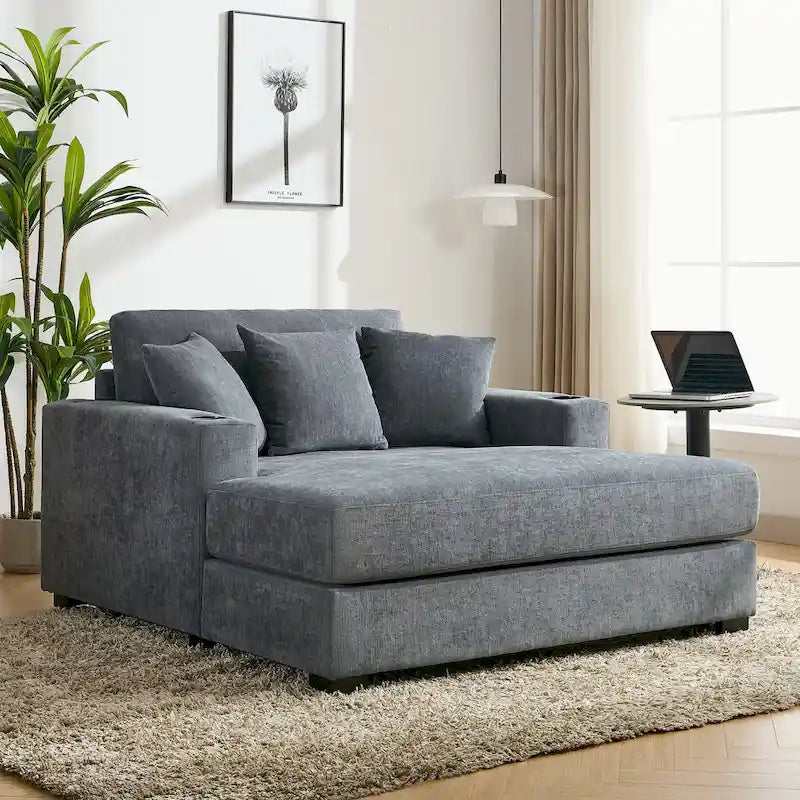 Chaise longue surdimensionnée Canapé moderne avec oreillers, station de charge et porte-gobelets