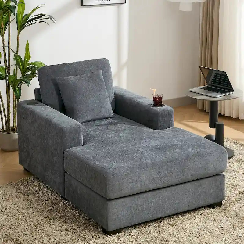 Chaise longue surdimensionnée Canapé moderne avec oreillers, station de charge et porte-gobelets