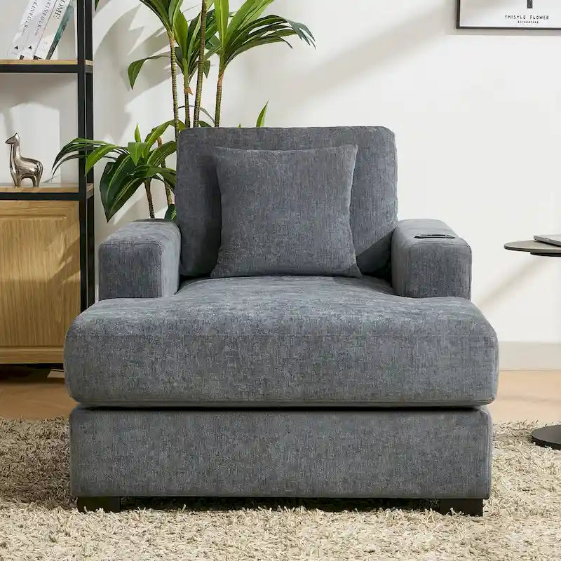 Chaise longue surdimensionnée Canapé moderne avec oreillers, station de charge et porte-gobelets
