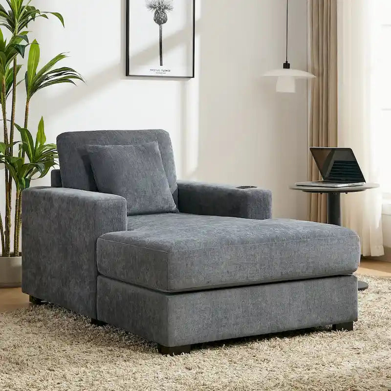 Chaise longue surdimensionnée Canapé moderne avec oreillers, station de charge et porte-gobelets
