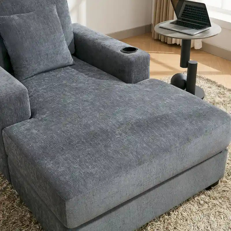 Chaise longue surdimensionnée Canapé moderne avec oreillers, station de charge et porte-gobelets
