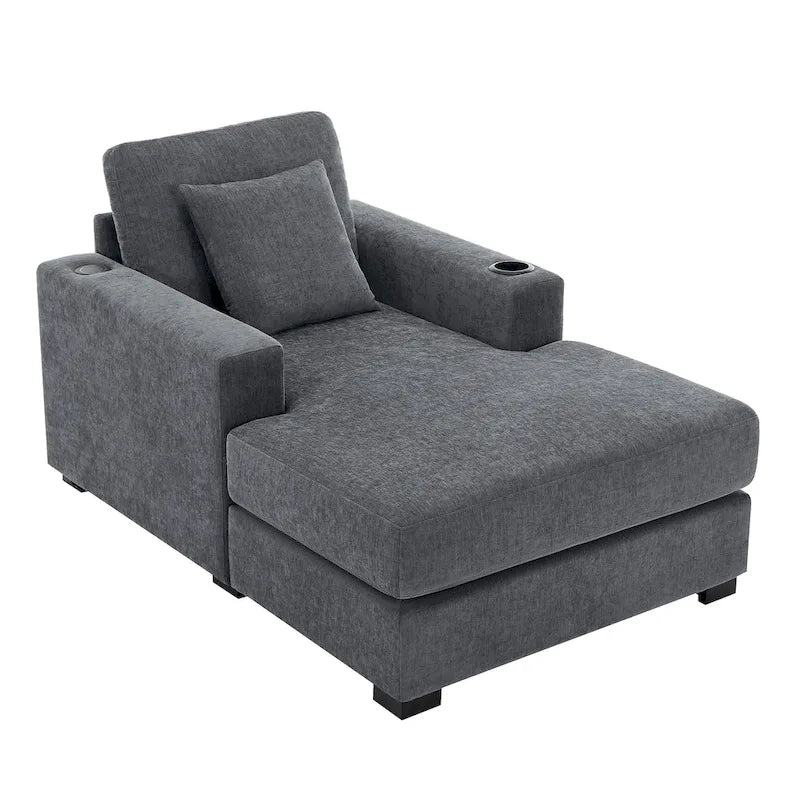 Chaise longue surdimensionnée Canapé moderne avec oreillers, station de charge et porte-gobelets