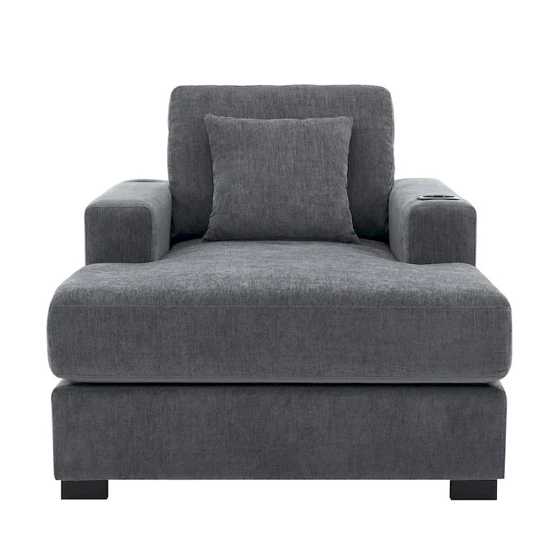Chaise longue surdimensionnée Canapé moderne avec oreillers, station de charge et porte-gobelets