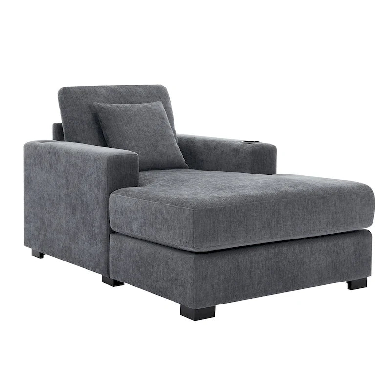 Chaise longue surdimensionnée Canapé moderne avec oreillers, station de charge et porte-gobelets