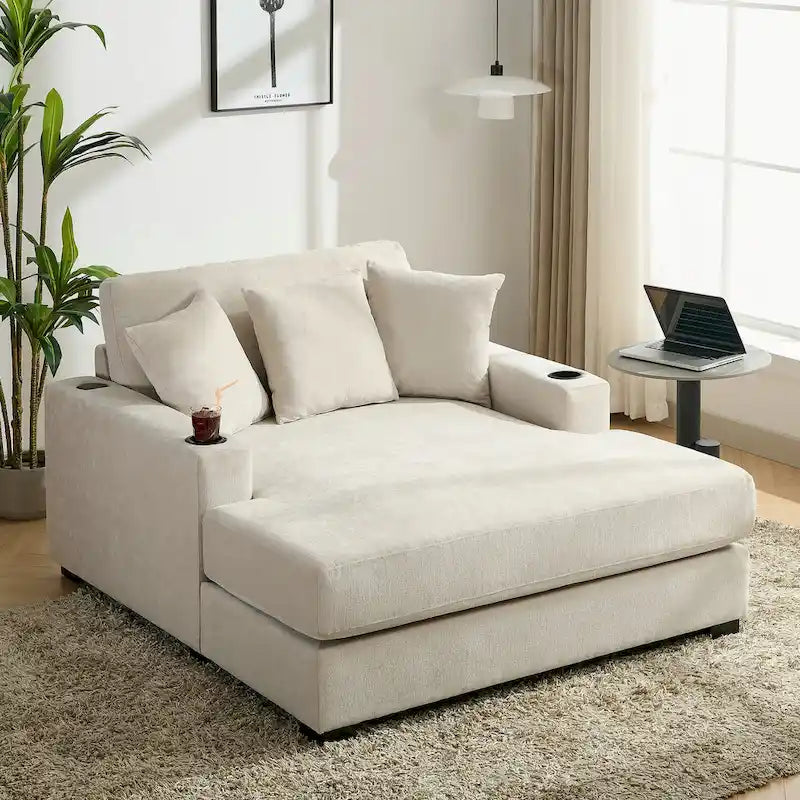 Chaise longue surdimensionnée Canapé moderne avec oreillers, station de charge et porte-gobelets