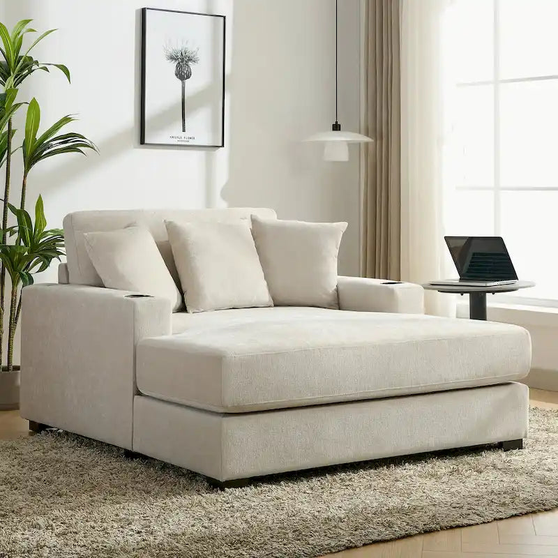 Chaise longue surdimensionnée Canapé moderne avec oreillers, station de charge et porte-gobelets