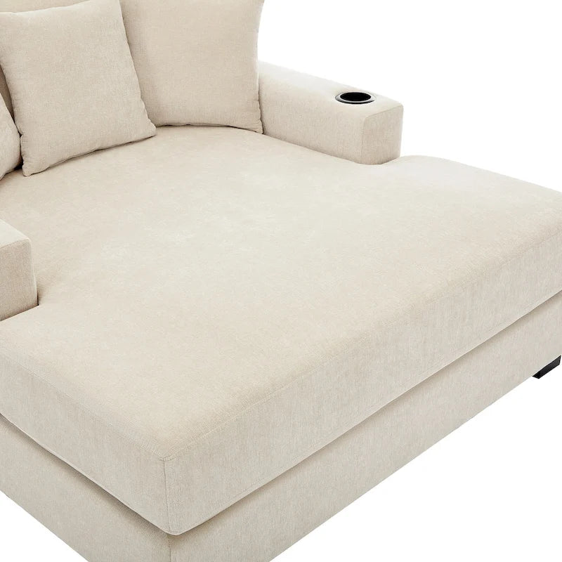 Chaise longue surdimensionnée Canapé moderne avec oreillers, station de charge et porte-gobelets