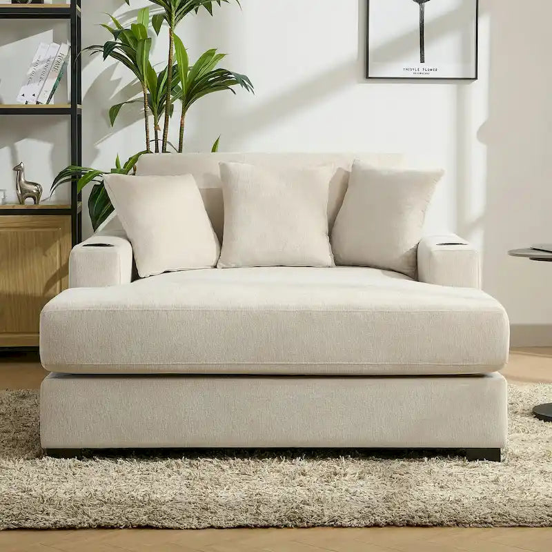 Chaise longue surdimensionnée Canapé moderne avec oreillers, station de charge et porte-gobelets
