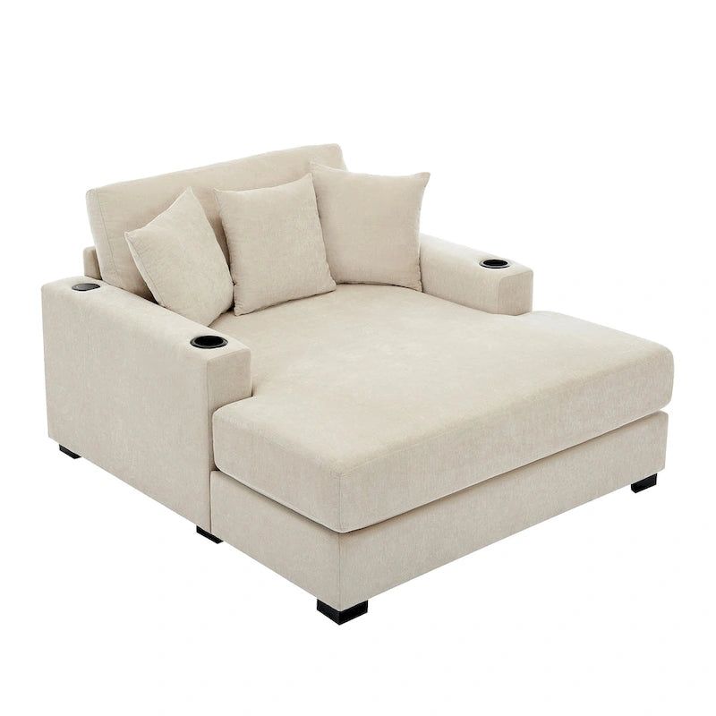 Chaise longue surdimensionnée Canapé moderne avec oreillers, station de charge et porte-gobelets
