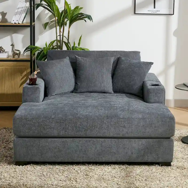 Chaise longue surdimensionnée Canapé moderne avec oreillers, station de charge et porte-gobelets