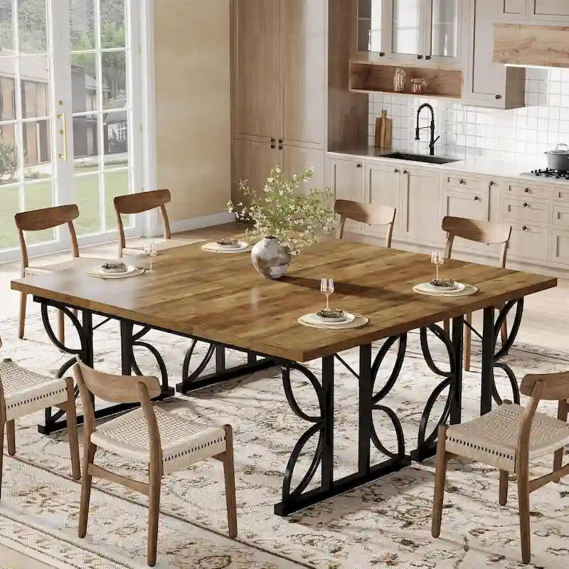 Table de salle à manger 71 po pour 6, Table de cuisine de ferme avec cadre en métal