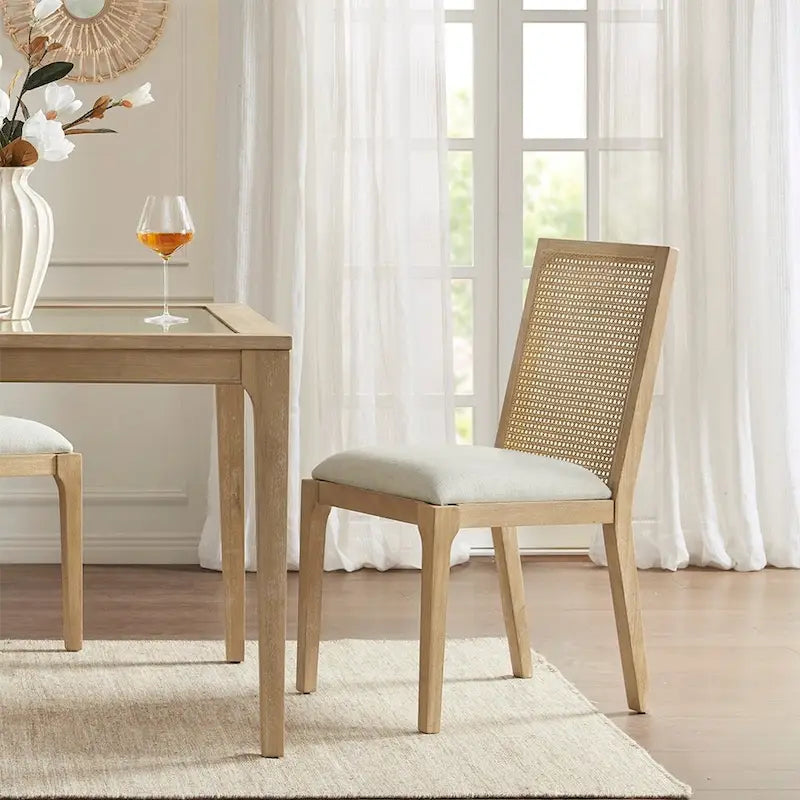 Chaise de salle à manger capitonnée en rotin à dossier ajouré (lot de 2)
