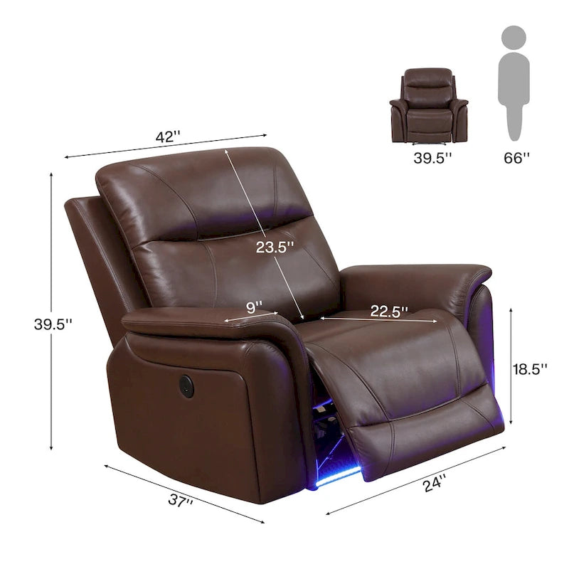 Ensemble de canapés inclinables 3 pièces en cuir respirant avec LED pour salon