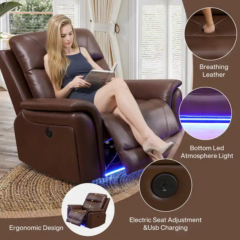 Ensemble de canapés inclinables 3 pièces en cuir respirant avec LED pour salon