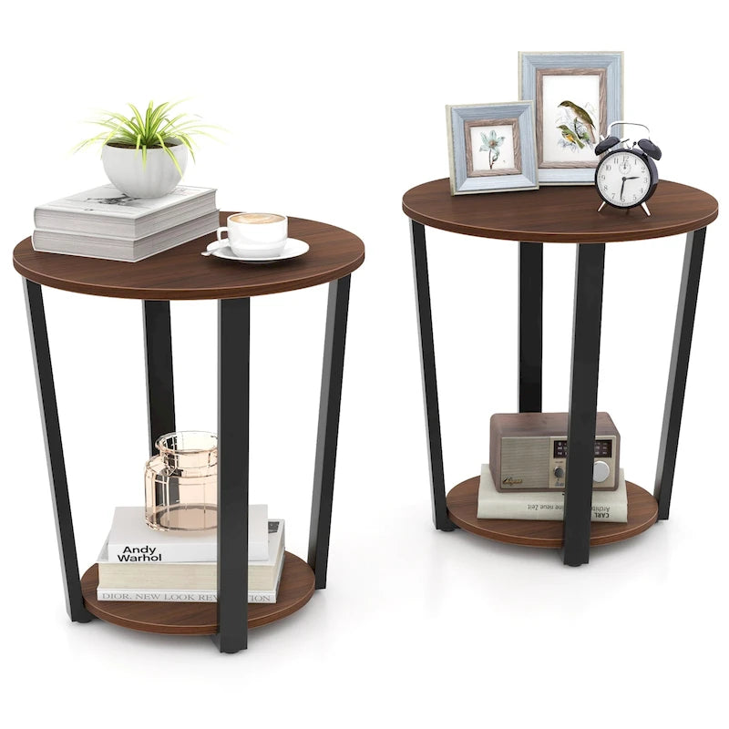 Gymax Table d'appoint industrielle pour canapé, lot de 2 tables de chevet avec