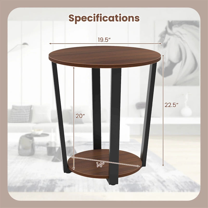 Gymax Table d'appoint industrielle pour canapé, lot de 2 tables de chevet avec