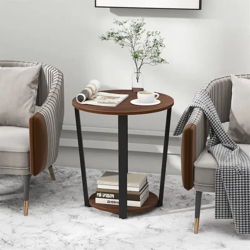 Gymax Table d'appoint industrielle pour canapé, lot de 2 tables de chevet avec