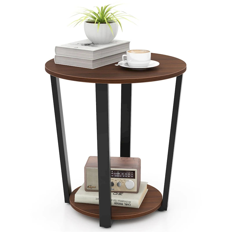 Gymax Table d'appoint industrielle pour canapé, table de chevet avec étagère de rangement