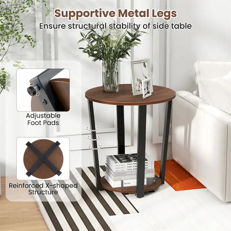Gymax Table d'appoint industrielle pour canapé, table de chevet avec étagère de rangement
