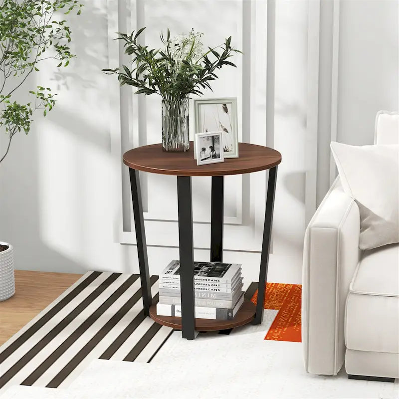 Gymax Table d'appoint industrielle pour canapé, table de chevet avec étagère de rangement