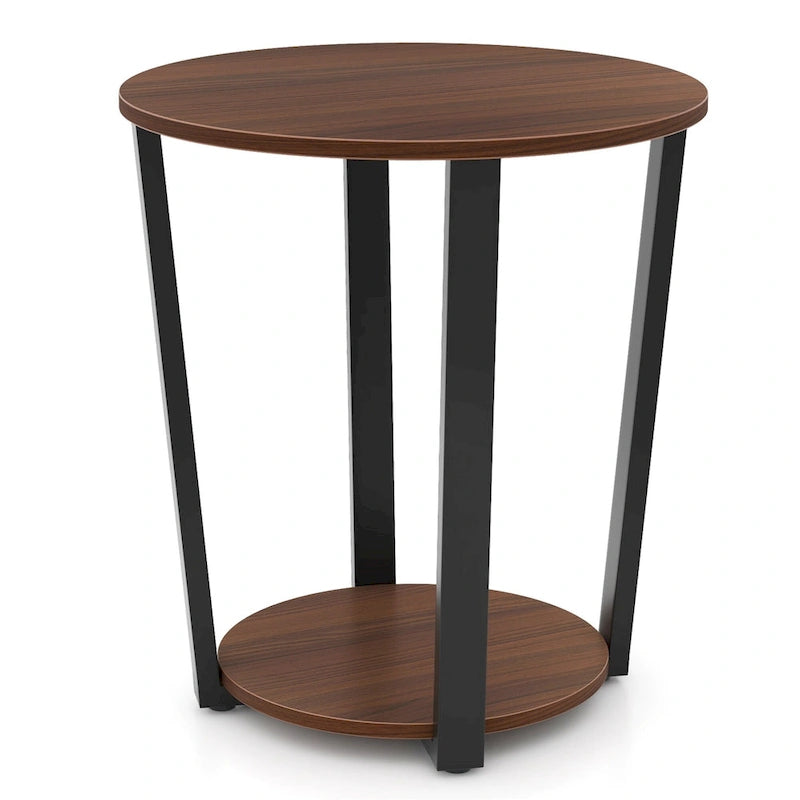 Gymax Table d'appoint industrielle pour canapé, table de chevet avec étagère de rangement