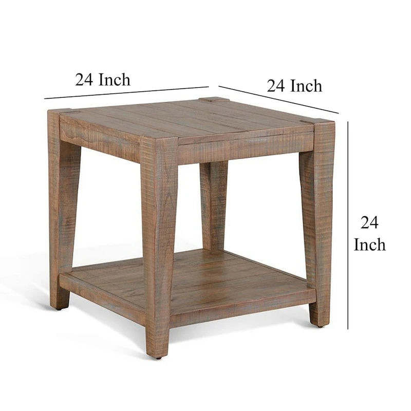 Table d'appoint Lilly, 1 étagère, Acajou clair, Carrée de 61 cm