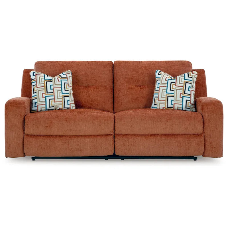 Canapé inclinable manuel Genna, polyester orange épicé, 2 oreillers 87 pouces