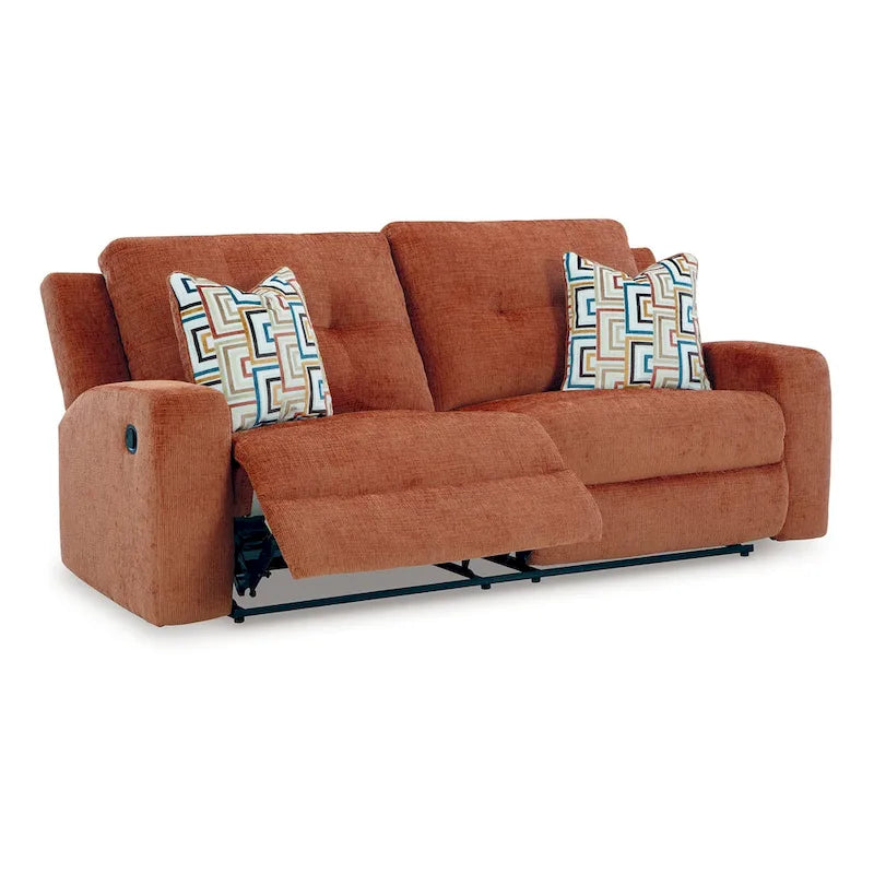 Canapé inclinable manuel Genna, polyester orange épicé, 2 oreillers 87 pouces
