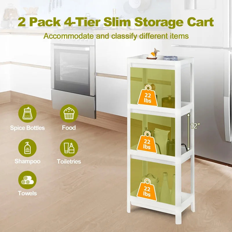 Gymax Chariot de Rangement Mince à 4 Niveaux Détachable, 2 Pièces, pour Cuisine