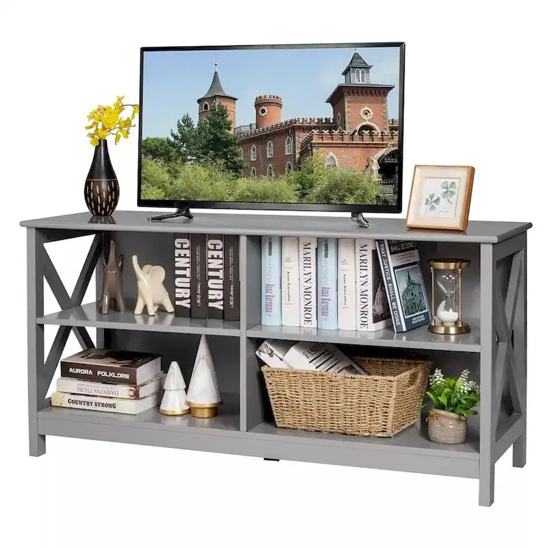 Meuble TV, centre multimédia, pour téléviseurs 55 pouces avec étagères de rangement gris - 47 pouces de largeur