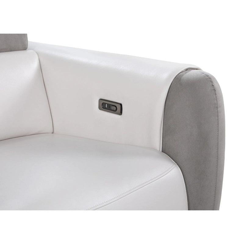 HomeRoots 77 Causeuse inclinable électrique en similicuir et microfibre gris, blanc et argent avec rangement - 76,5 po x 31,25 po x 40 po