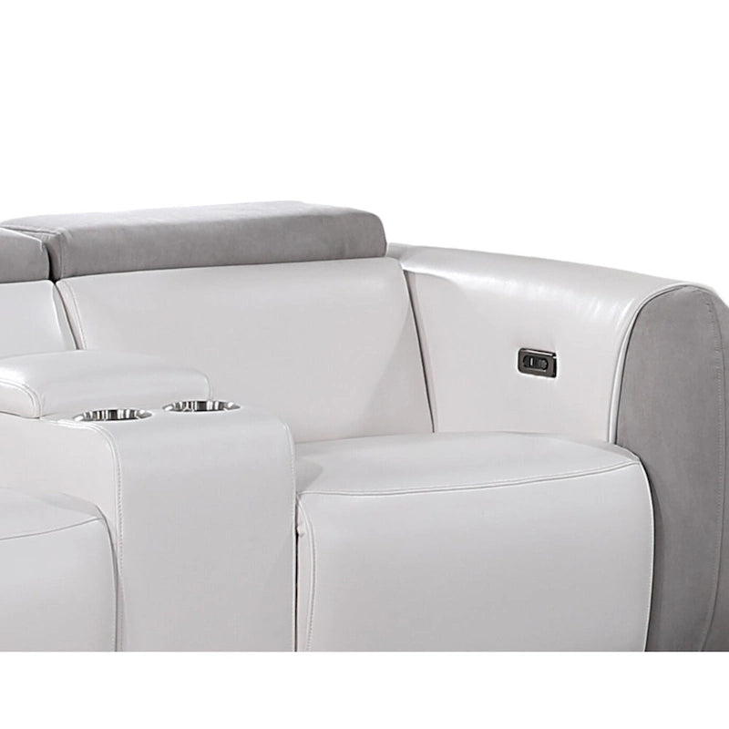 HomeRoots 77 Causeuse inclinable électrique en similicuir et microfibre gris, blanc et argent avec rangement - 76,5 po x 31,25 po x 40 po