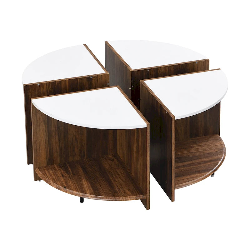 Table Basse Ronde Industrielle, Table Basse Double Couche avec Espace de Rangement, pour Salon et Jardin, Blanc