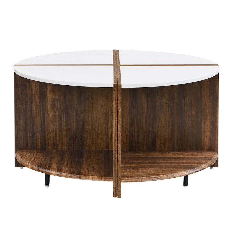 Table Basse Ronde Industrielle, Table Basse Double Couche avec Espace de Rangement, pour Salon et Jardin, Blanc