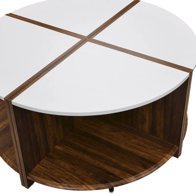 Table Basse Ronde Industrielle, Table Basse Double Couche avec Espace de Rangement, pour Salon et Jardin, Blanc