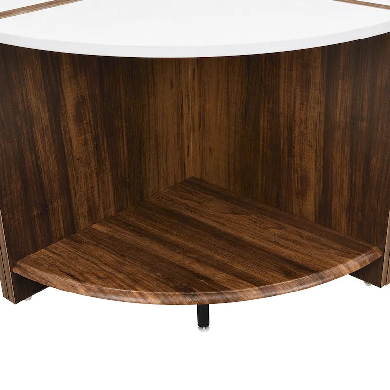 Table Basse Ronde Industrielle, Table Basse Double Couche avec Espace de Rangement, pour Salon et Jardin, Blanc