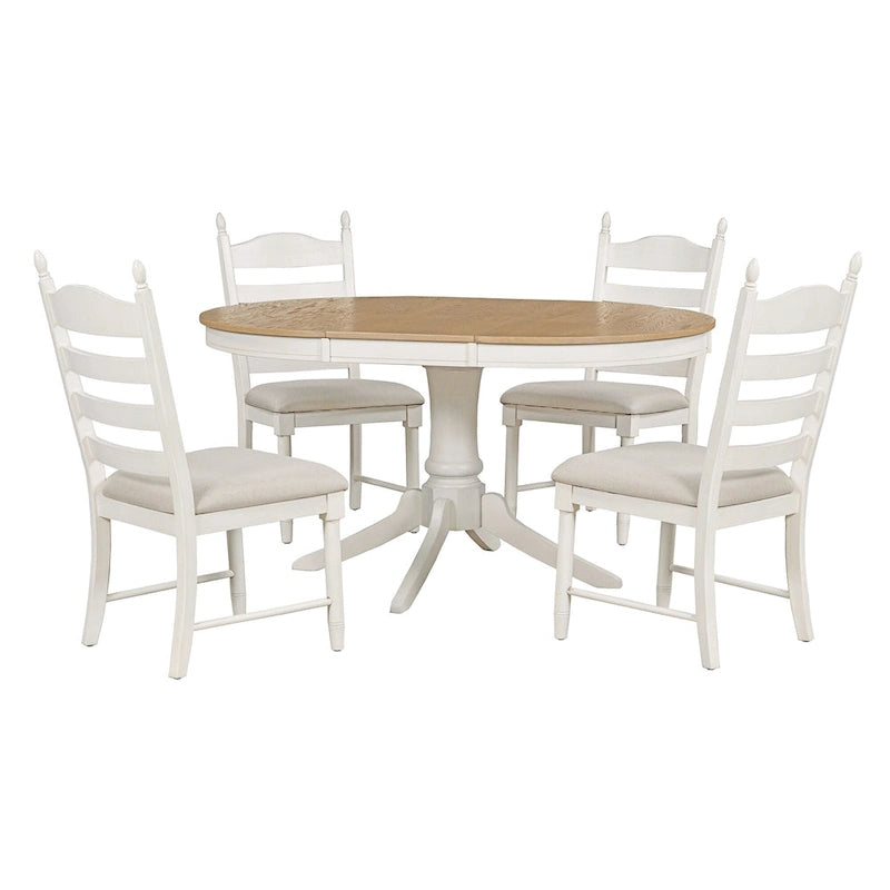Ensemble de table à manger ronde 5 pièces, ensemble de table et chaises de cuisine en bois massif avec table extensible et 4 chaises rembourrées