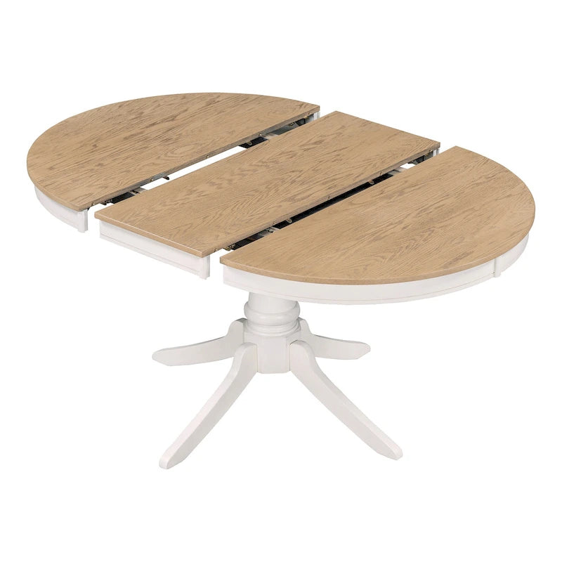 Ensemble de table à manger ronde 5 pièces, ensemble de table et chaises de cuisine en bois massif avec table extensible et 4 chaises rembourrées