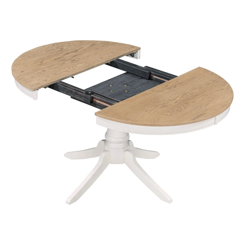 Ensemble de table à manger ronde 5 pièces, ensemble de table et chaises de cuisine en bois massif avec table extensible et 4 chaises rembourrées
